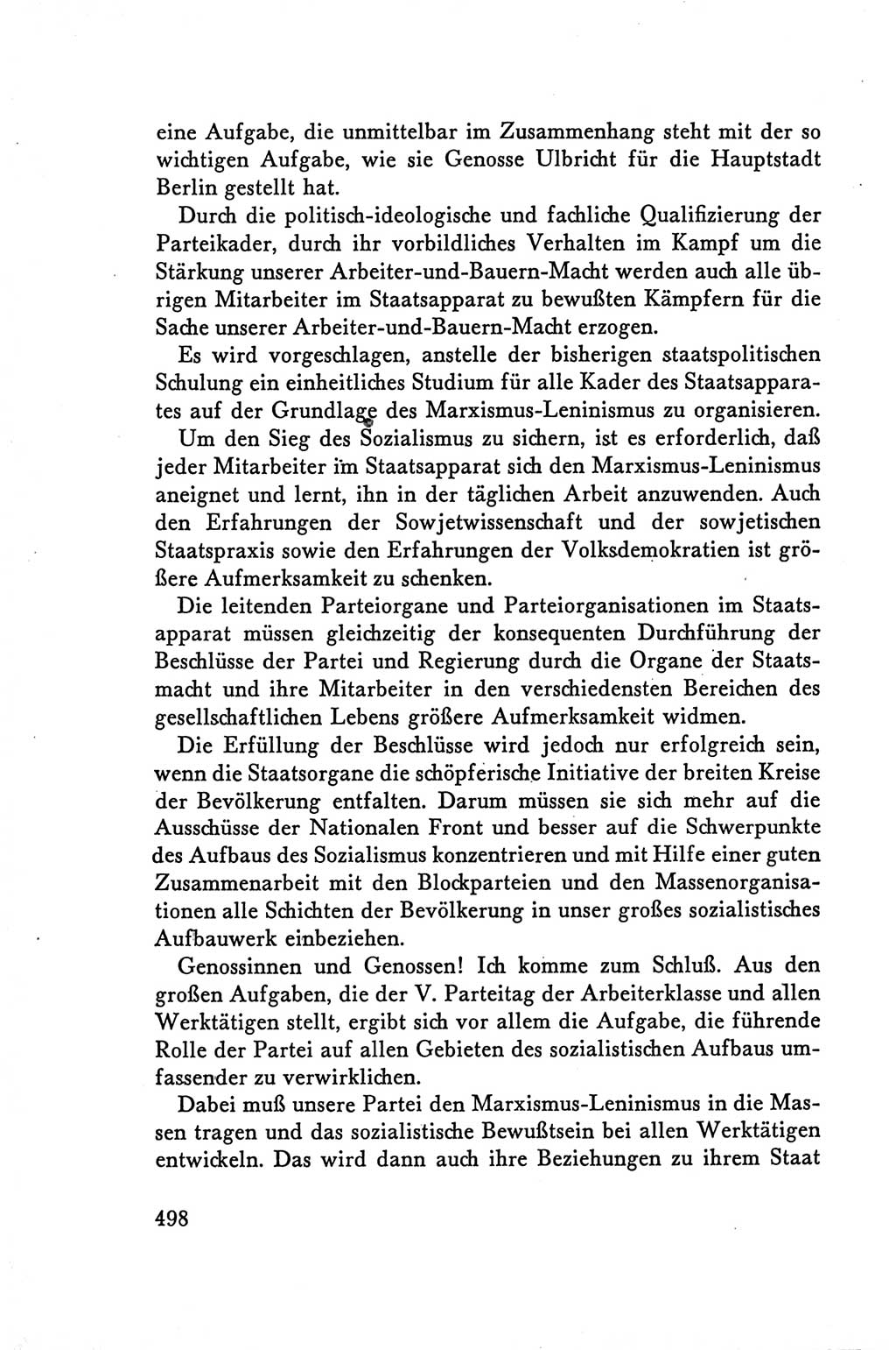 Protokoll der Verhandlungen des Ⅴ. Parteitages der Sozialistischen Einheitspartei Deutschlands (SED) [Deutsche Demokratische Republik (DDR)] 1958, Seite 498