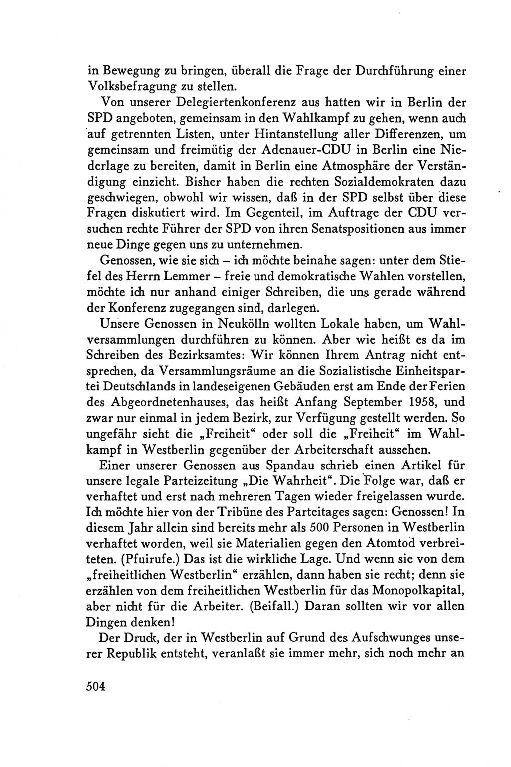 Protokoll der Verhandlungen des Ⅴ. Parteitages der Sozialistischen Einheitspartei Deutschlands (SED) [Deutsche Demokratische Republik (DDR)] 1958, Seite 504