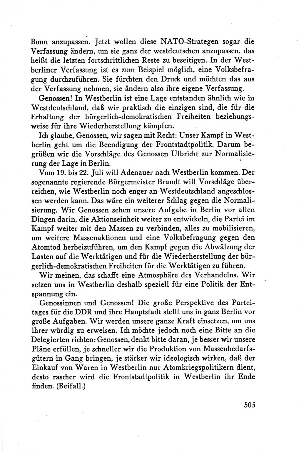 Protokoll der Verhandlungen des Ⅴ. Parteitages der Sozialistischen Einheitspartei Deutschlands (SED) [Deutsche Demokratische Republik (DDR)] 1958, Seite 505