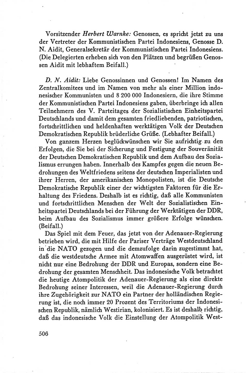 Protokoll der Verhandlungen des Ⅴ. Parteitages der Sozialistischen Einheitspartei Deutschlands (SED) [Deutsche Demokratische Republik (DDR)] 1958, Seite 506