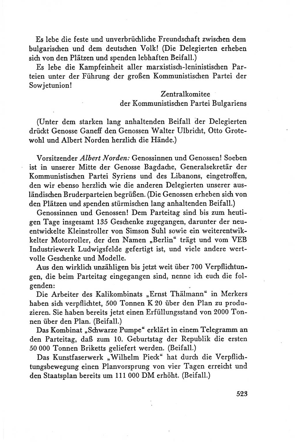 Protokoll der Verhandlungen des Ⅴ. Parteitages der Sozialistischen Einheitspartei Deutschlands (SED) [Deutsche Demokratische Republik (DDR)] 1958, Seite 523