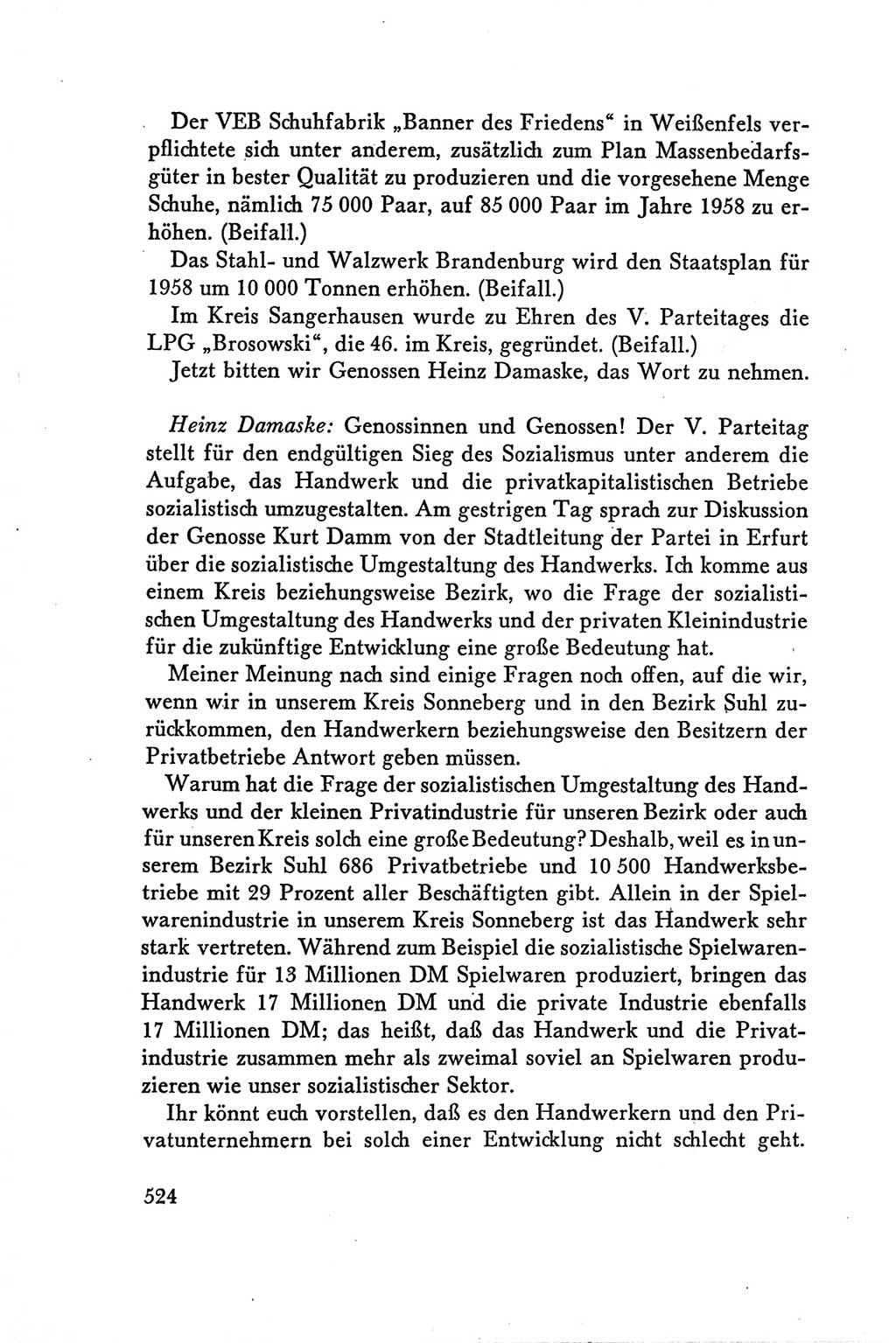 Protokoll der Verhandlungen des Ⅴ. Parteitages der Sozialistischen Einheitspartei Deutschlands (SED) [Deutsche Demokratische Republik (DDR)] 1958, Seite 524