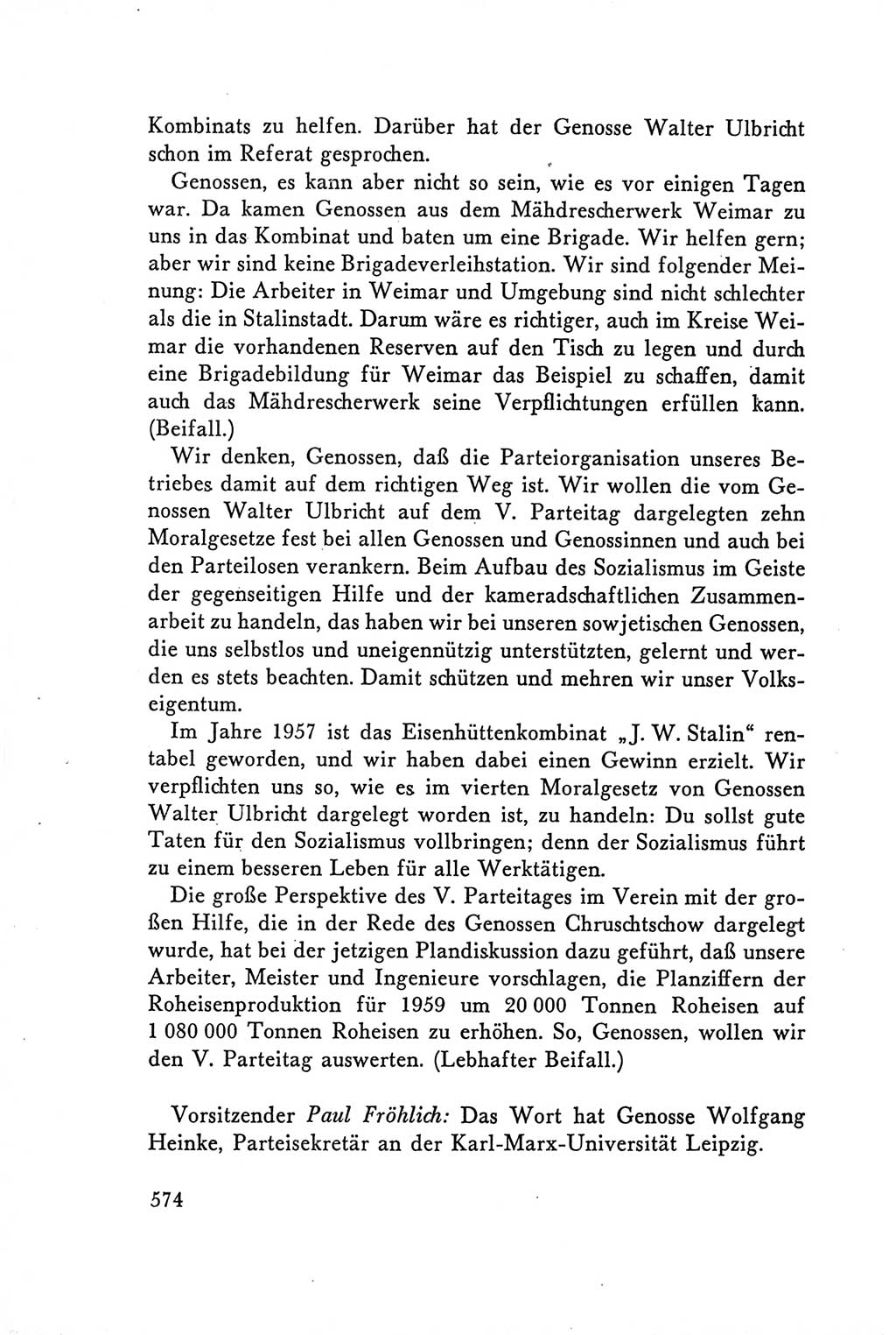 Protokoll der Verhandlungen des Ⅴ. Parteitages der Sozialistischen Einheitspartei Deutschlands (SED) [Deutsche Demokratische Republik (DDR)] 1958, Seite 574