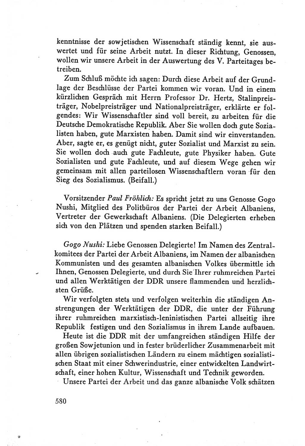 Protokoll der Verhandlungen des Ⅴ. Parteitages der Sozialistischen Einheitspartei Deutschlands (SED) [Deutsche Demokratische Republik (DDR)] 1958, Seite 580
