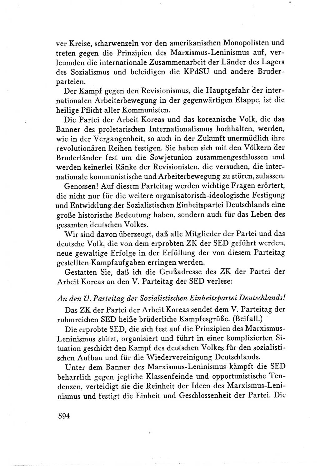 Protokoll der Verhandlungen des Ⅴ. Parteitages der Sozialistischen Einheitspartei Deutschlands (SED) [Deutsche Demokratische Republik (DDR)] 1958, Seite 594