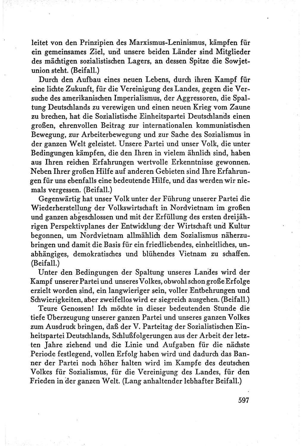 Protokoll der Verhandlungen des Ⅴ. Parteitages der Sozialistischen Einheitspartei Deutschlands (SED) [Deutsche Demokratische Republik (DDR)] 1958, Seite 597