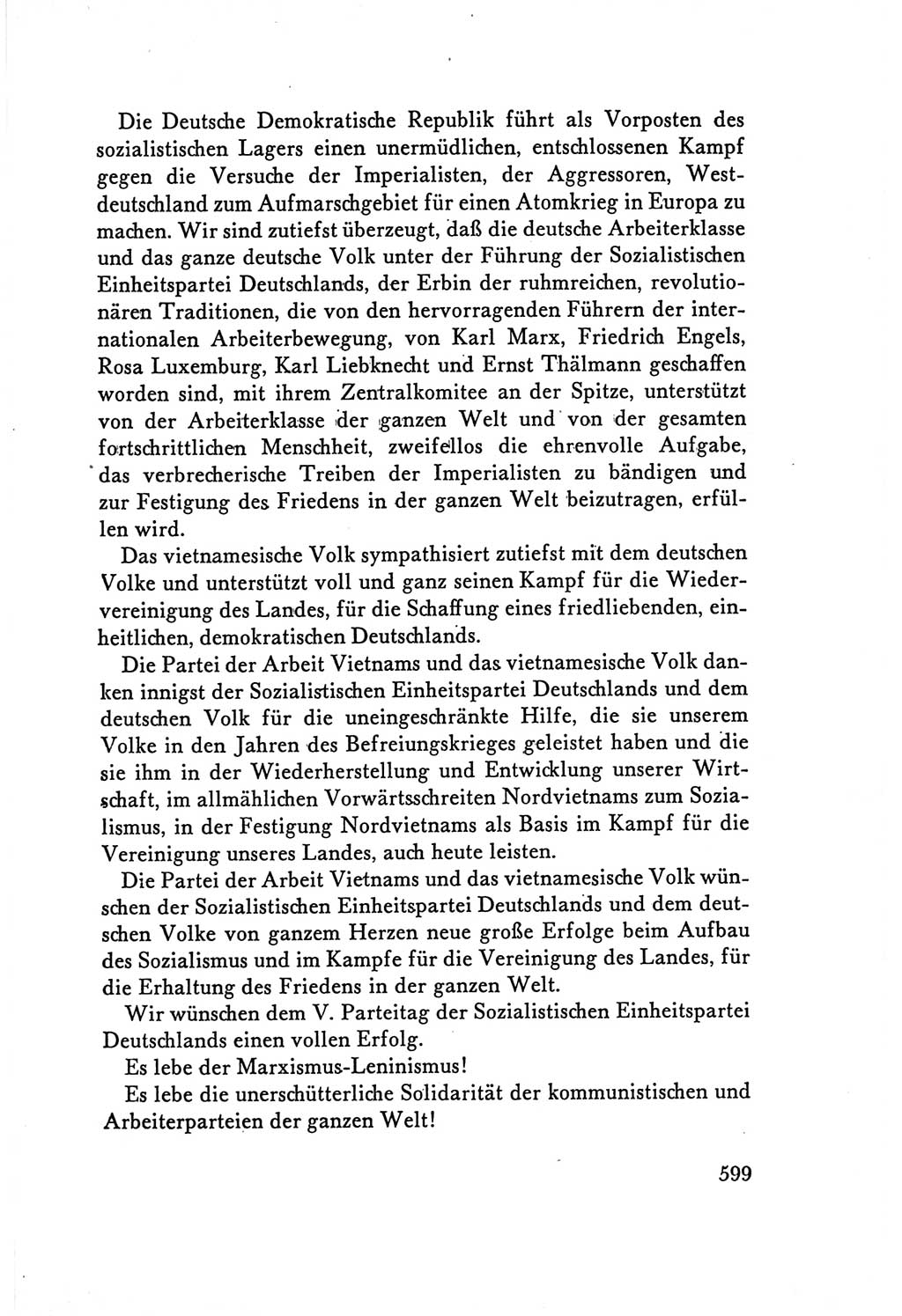 Protokoll der Verhandlungen des Ⅴ. Parteitages der Sozialistischen Einheitspartei Deutschlands (SED) [Deutsche Demokratische Republik (DDR)] 1958, Seite 599
