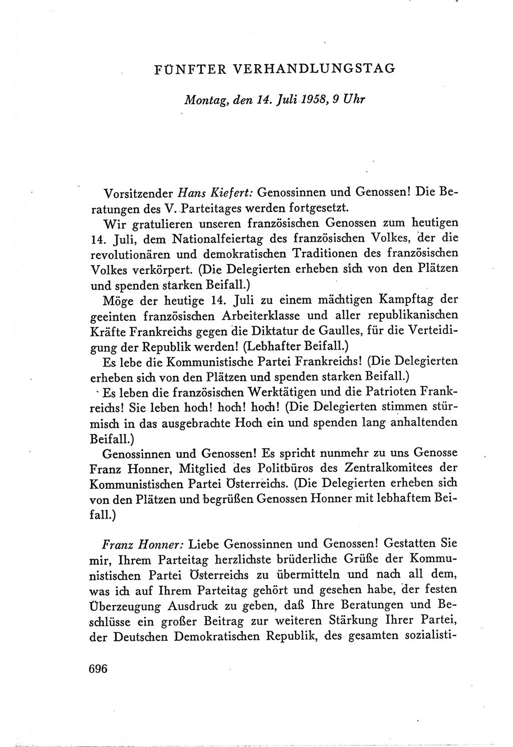 Protokoll der Verhandlungen des Ⅴ. Parteitages der Sozialistischen Einheitspartei Deutschlands (SED) [Deutsche Demokratische Republik (DDR)] 1958, Seite 696