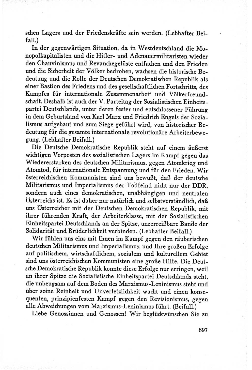Protokoll der Verhandlungen des Ⅴ. Parteitages der Sozialistischen Einheitspartei Deutschlands (SED) [Deutsche Demokratische Republik (DDR)] 1958, Seite 697