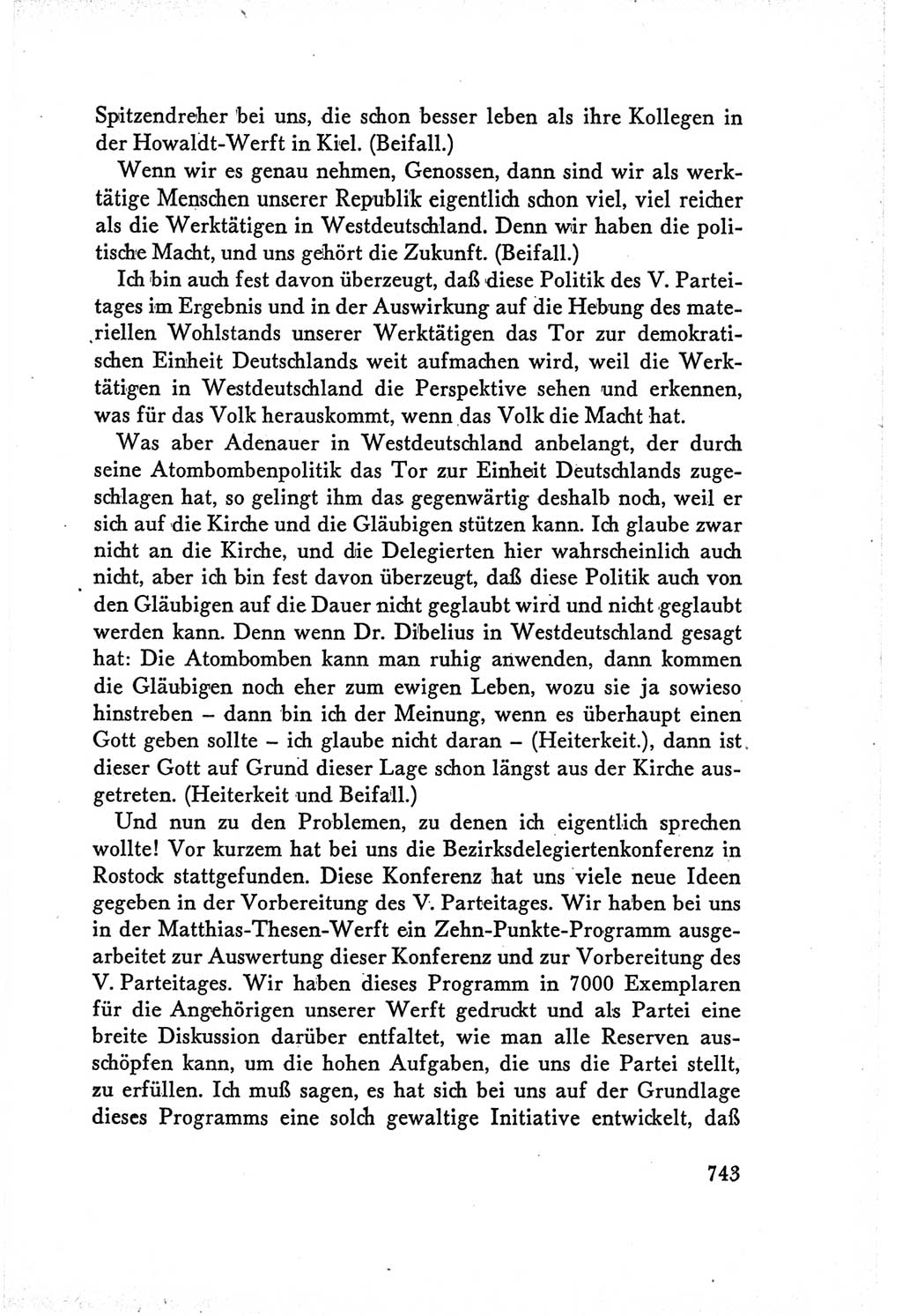 Protokoll der Verhandlungen des Ⅴ. Parteitages der Sozialistischen Einheitspartei Deutschlands (SED) [Deutsche Demokratische Republik (DDR)] 1958, Seite 743