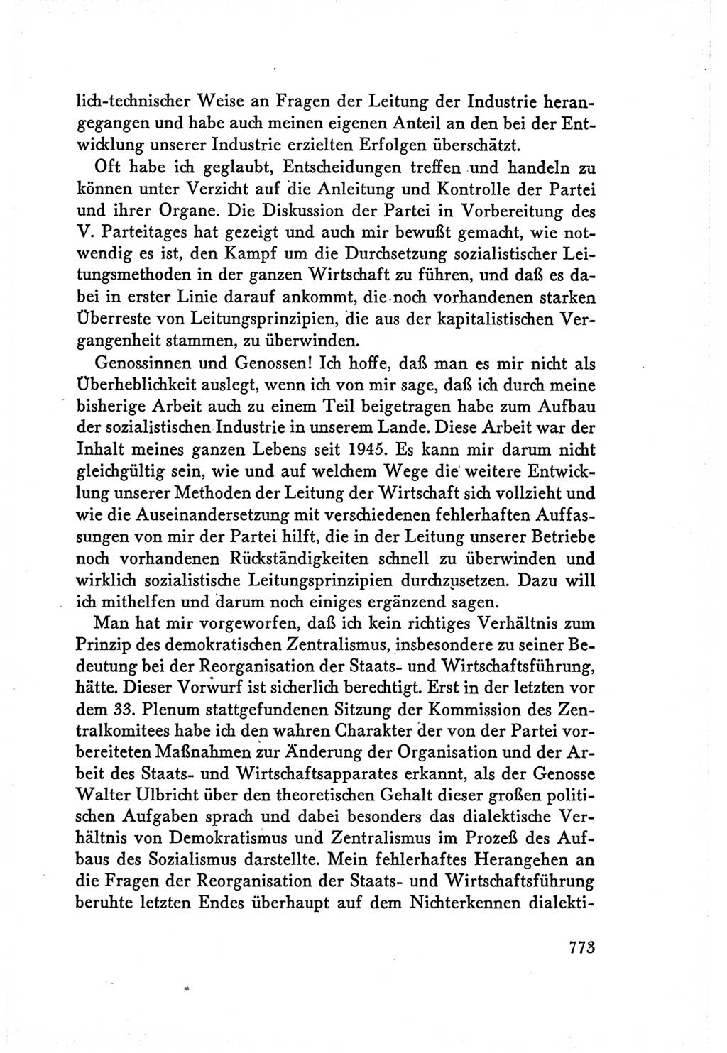 Protokoll der Verhandlungen des Ⅴ. Parteitages der Sozialistischen Einheitspartei Deutschlands (SED) [Deutsche Demokratische Republik (DDR)] 1958, Seite 773