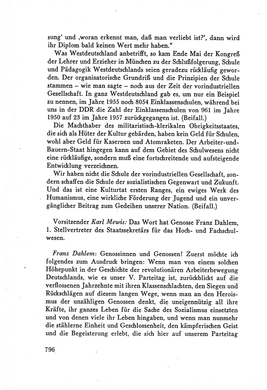 Protokoll der Verhandlungen des Ⅴ. Parteitages der Sozialistischen Einheitspartei Deutschlands (SED) [Deutsche Demokratische Republik (DDR)] 1958, Seite 796