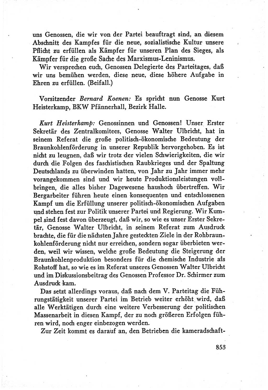 Protokoll der Verhandlungen des Ⅴ. Parteitages der Sozialistischen Einheitspartei Deutschlands (SED) [Deutsche Demokratische Republik (DDR)] 1958, Seite 853