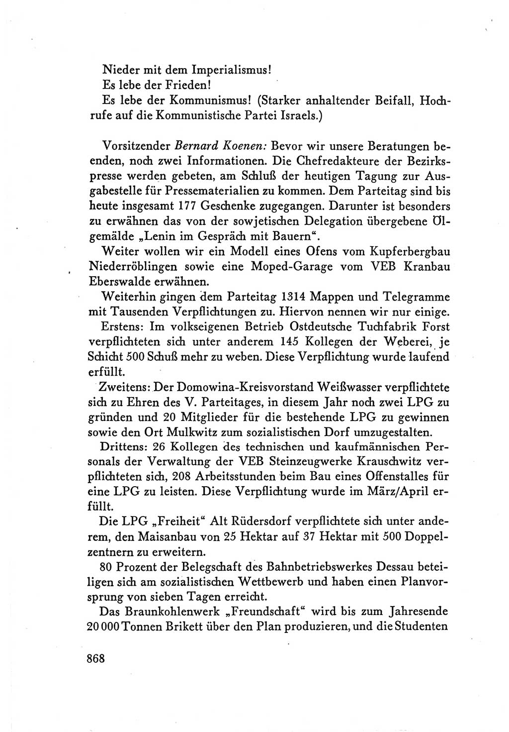 Protokoll der Verhandlungen des Ⅴ. Parteitages der Sozialistischen Einheitspartei Deutschlands (SED) [Deutsche Demokratische Republik (DDR)] 1958, Seite 868
