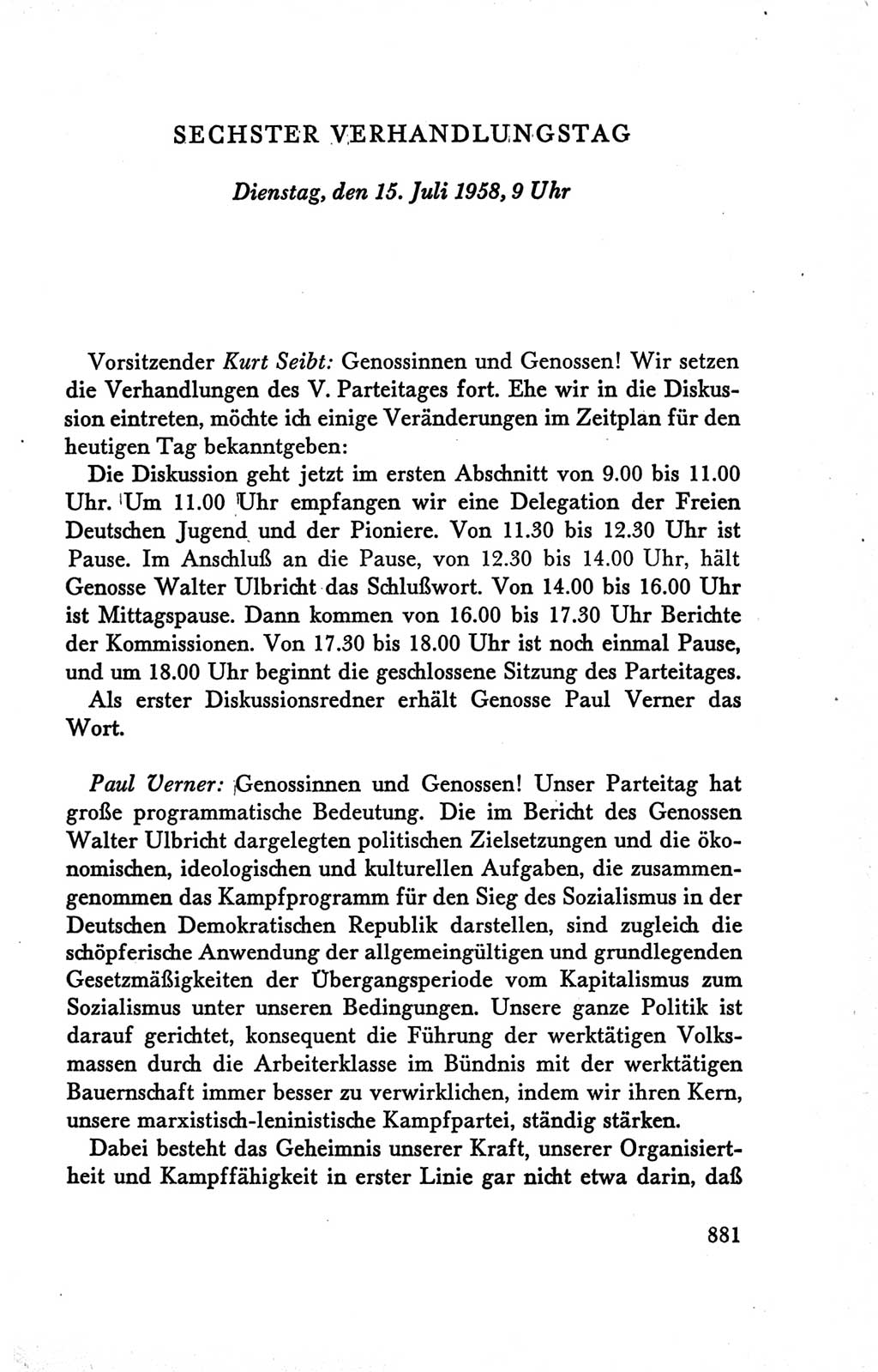 Protokoll der Verhandlungen des Ⅴ. Parteitages der Sozialistischen Einheitspartei Deutschlands (SED) [Deutsche Demokratische Republik (DDR)] 1958, Seite 881