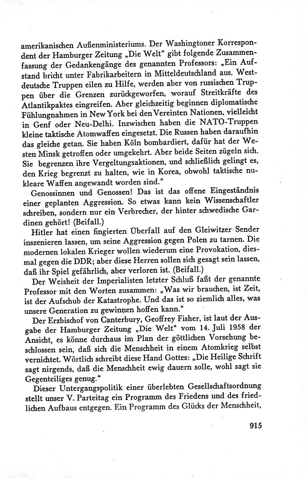 Protokoll der Verhandlungen des Ⅴ. Parteitages der Sozialistischen Einheitspartei Deutschlands (SED) [Deutsche Demokratische Republik (DDR)] 1958, Seite 915