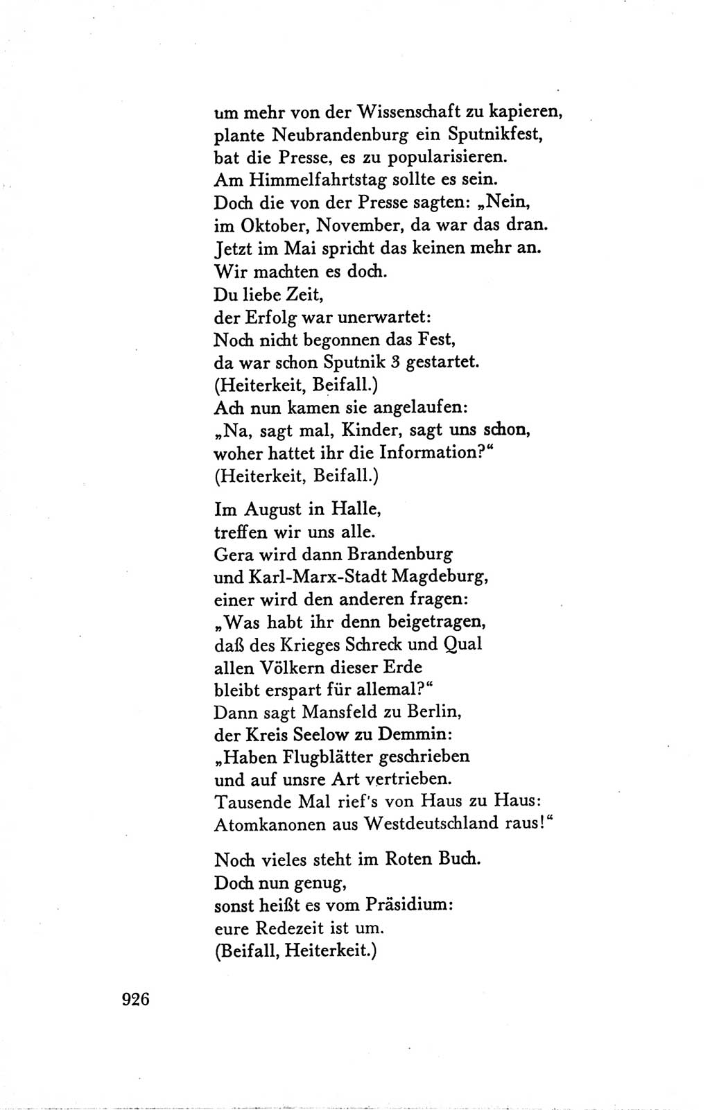 Protokoll der Verhandlungen des Ⅴ. Parteitages der Sozialistischen Einheitspartei Deutschlands (SED) [Deutsche Demokratische Republik (DDR)] 1958, Seite 926