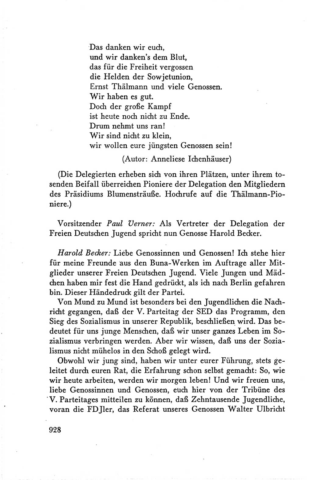 Protokoll der Verhandlungen des Ⅴ. Parteitages der Sozialistischen Einheitspartei Deutschlands (SED) [Deutsche Demokratische Republik (DDR)] 1958, Seite 928