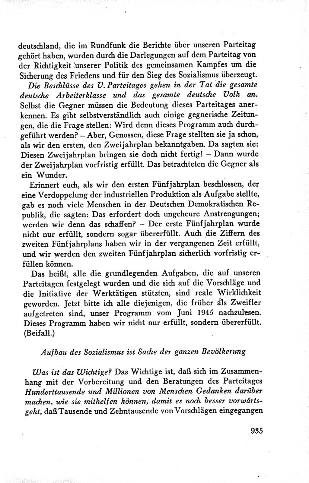 Protokoll der Verhandlungen des Ⅴ. Parteitages der Sozialistischen Einheitspartei Deutschlands (SED) [Deutsche Demokratische Republik (DDR)] 1958, Seite 935