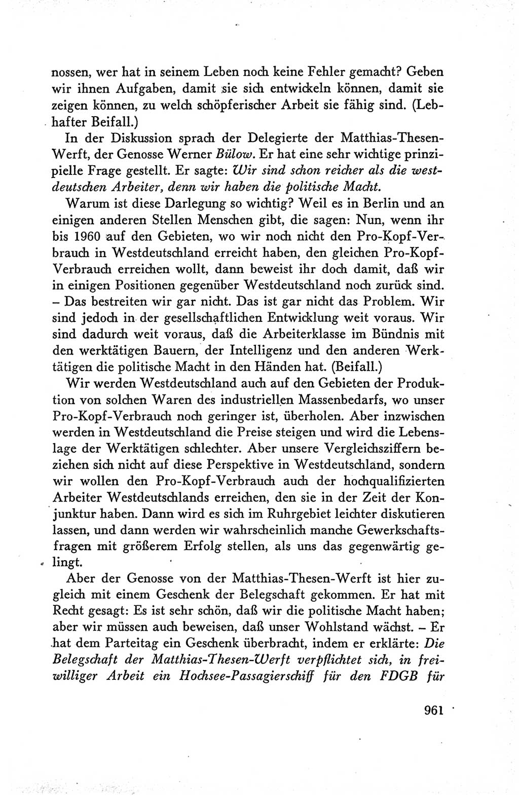 Protokoll der Verhandlungen des Ⅴ. Parteitages der Sozialistischen Einheitspartei Deutschlands (SED) [Deutsche Demokratische Republik (DDR)] 1958, Seite 961