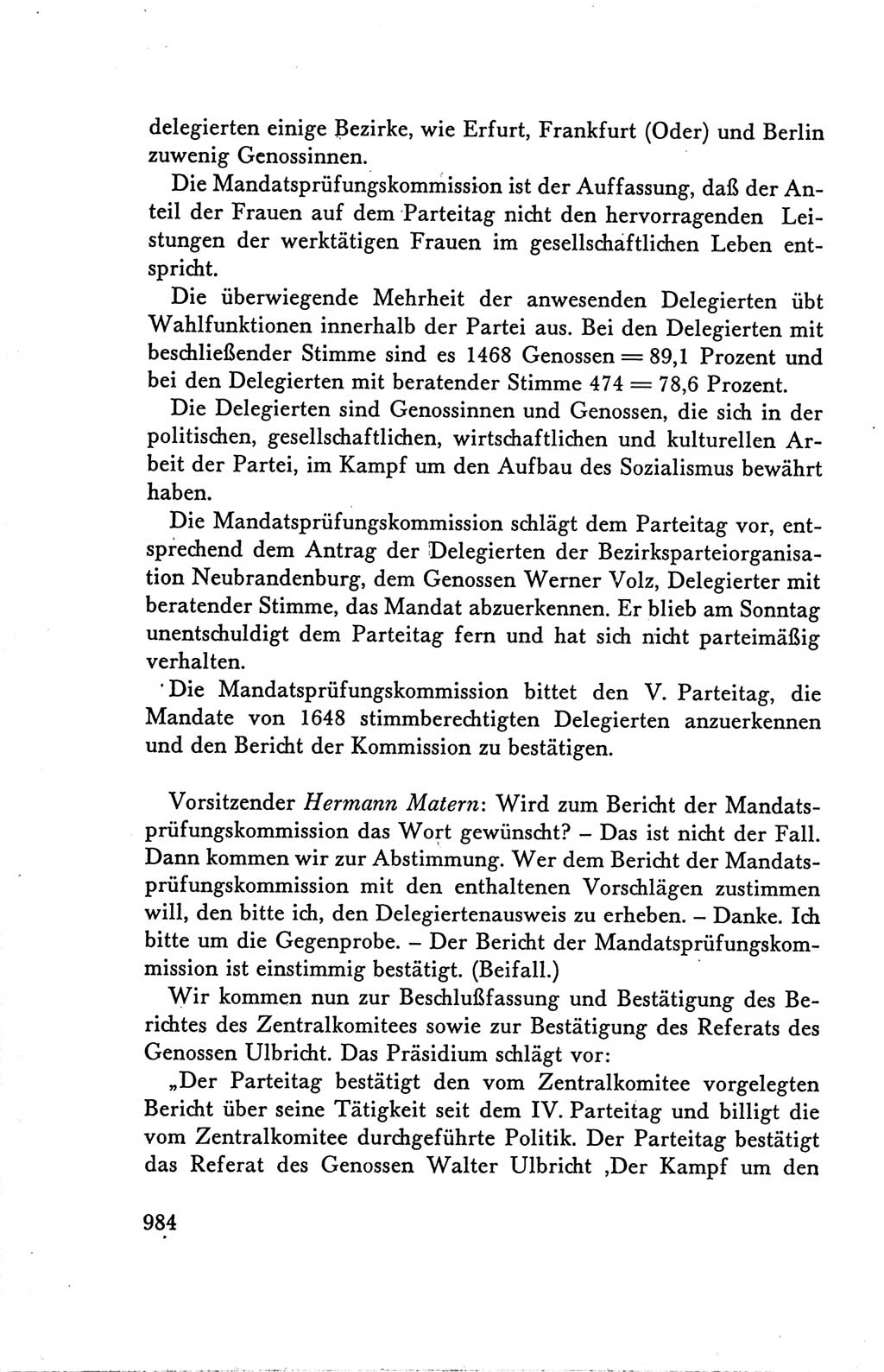 Protokoll der Verhandlungen des Ⅴ. Parteitages der Sozialistischen Einheitspartei Deutschlands (SED) [Deutsche Demokratische Republik (DDR)] 1958, Seite 984