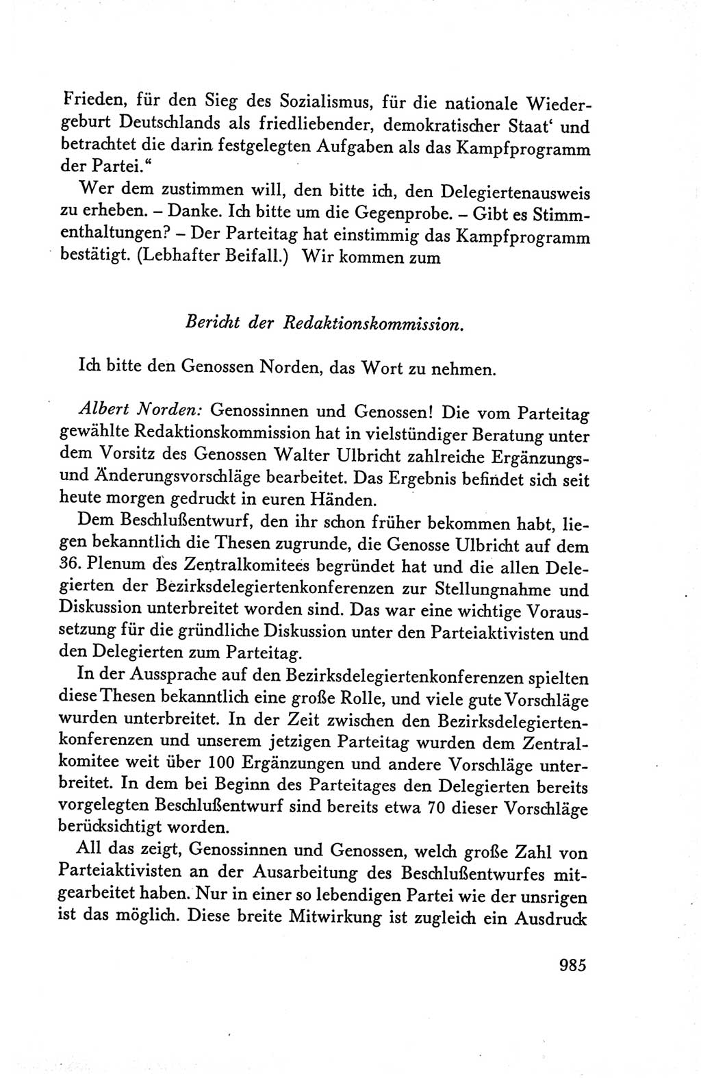 Protokoll der Verhandlungen des Ⅴ. Parteitages der Sozialistischen Einheitspartei Deutschlands (SED) [Deutsche Demokratische Republik (DDR)] 1958, Seite 985