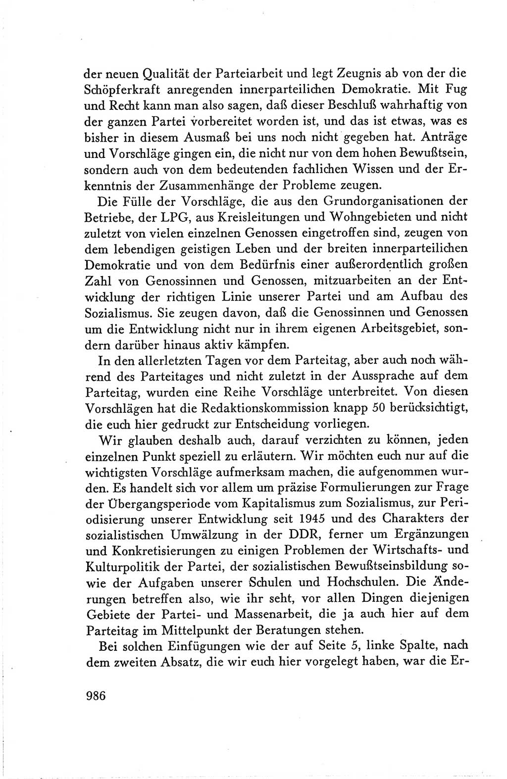 Protokoll der Verhandlungen des Ⅴ. Parteitages der Sozialistischen Einheitspartei Deutschlands (SED) [Deutsche Demokratische Republik (DDR)] 1958, Seite 986