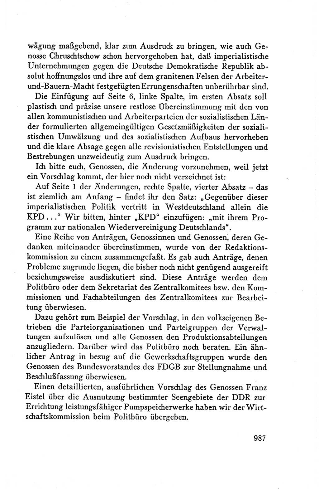 Protokoll der Verhandlungen des Ⅴ. Parteitages der Sozialistischen Einheitspartei Deutschlands (SED) [Deutsche Demokratische Republik (DDR)] 1958, Seite 987