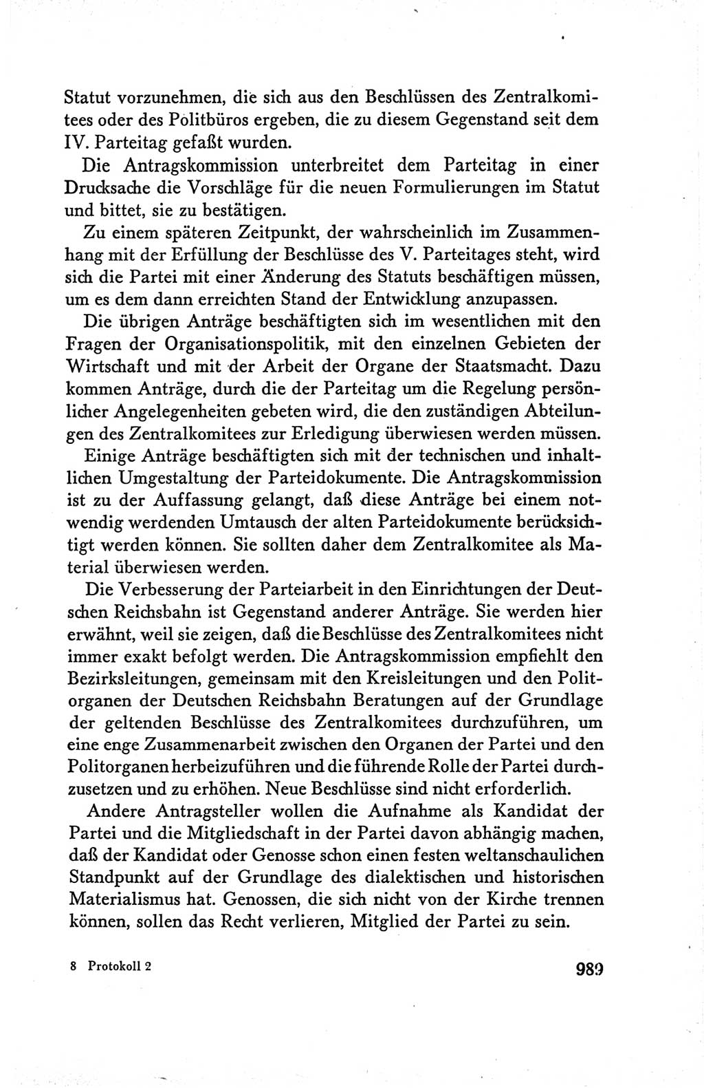 Protokoll der Verhandlungen des Ⅴ. Parteitages der Sozialistischen Einheitspartei Deutschlands (SED) [Deutsche Demokratische Republik (DDR)] 1958, Seite 989