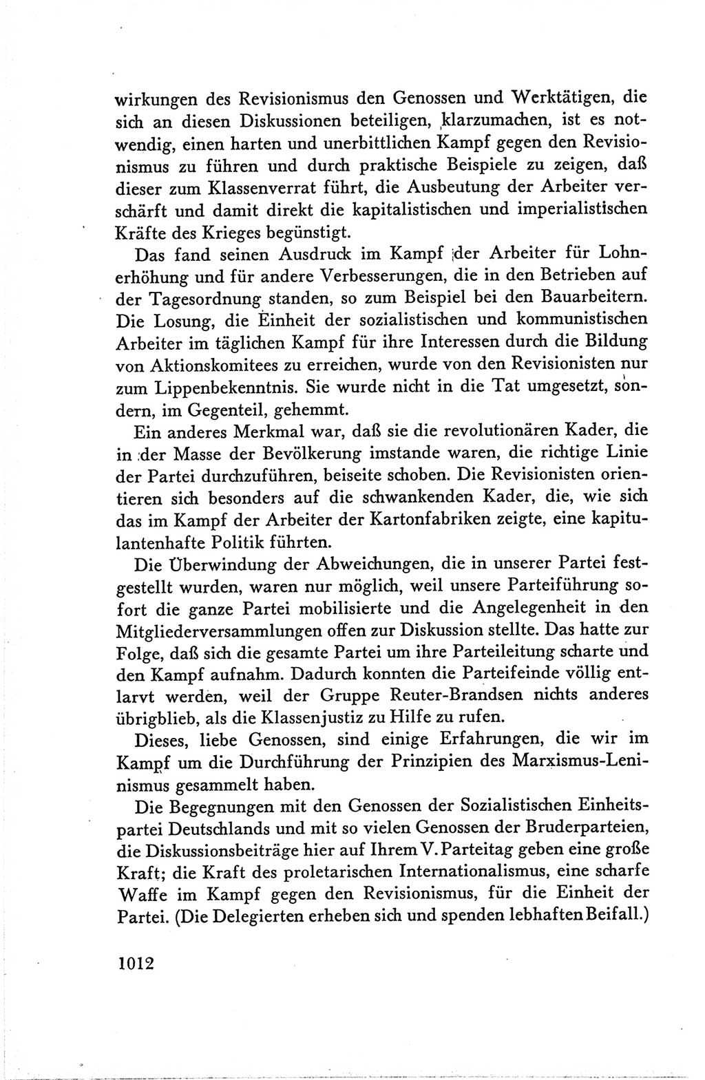 Protokoll der Verhandlungen des Ⅴ. Parteitages der Sozialistischen Einheitspartei Deutschlands (SED) [Deutsche Demokratische Republik (DDR)] 1958, Seite 1012
