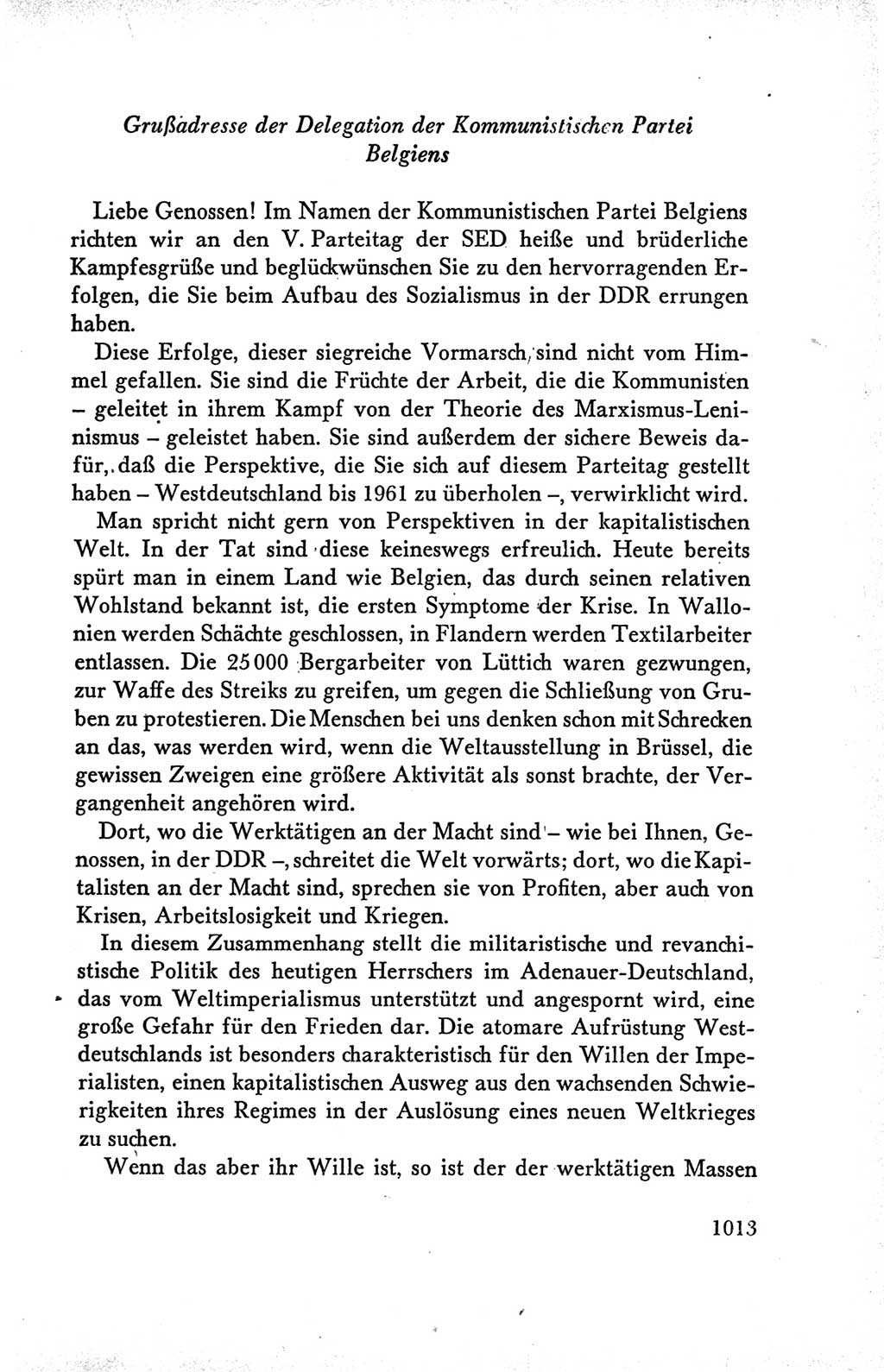 Protokoll der Verhandlungen des Ⅴ. Parteitages der Sozialistischen Einheitspartei Deutschlands (SED) [Deutsche Demokratische Republik (DDR)] 1958, Seite 1013