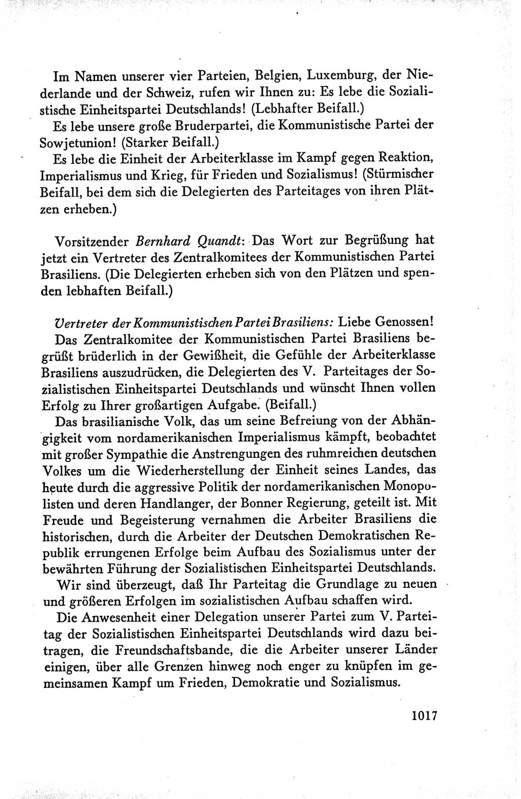 Protokoll der Verhandlungen des Ⅴ. Parteitages der Sozialistischen Einheitspartei Deutschlands (SED) [Deutsche Demokratische Republik (DDR)] 1958, Seite 1017