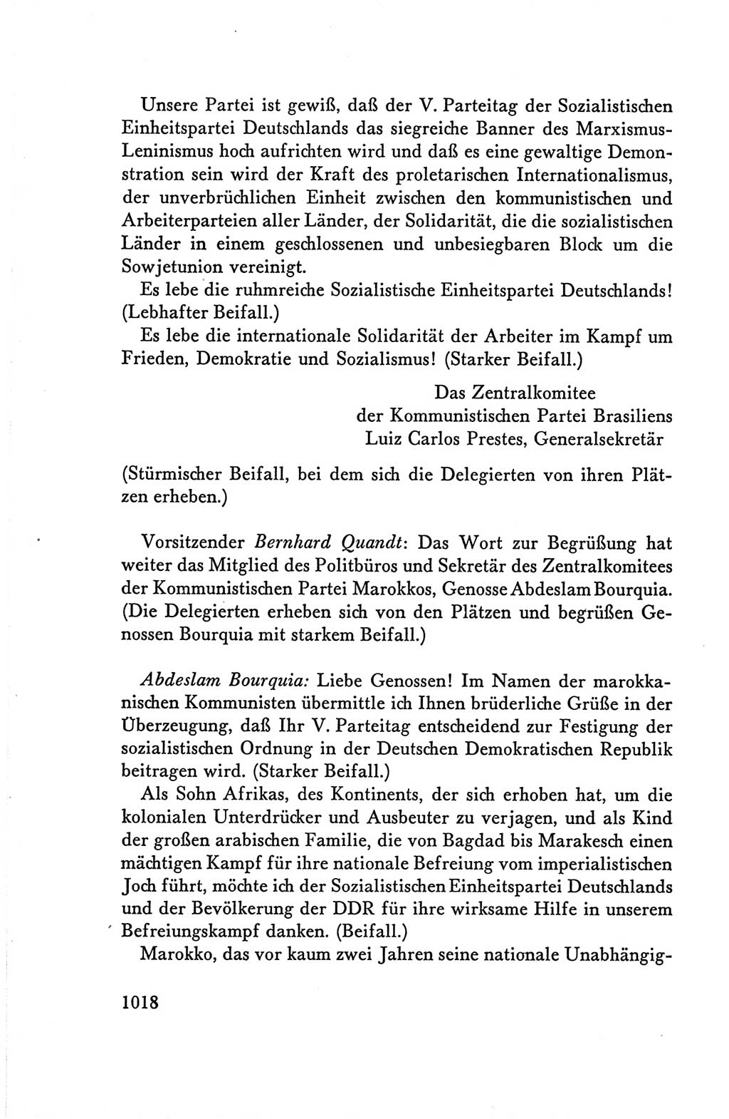 Protokoll der Verhandlungen des Ⅴ. Parteitages der Sozialistischen Einheitspartei Deutschlands (SED) [Deutsche Demokratische Republik (DDR)] 1958, Seite 1018