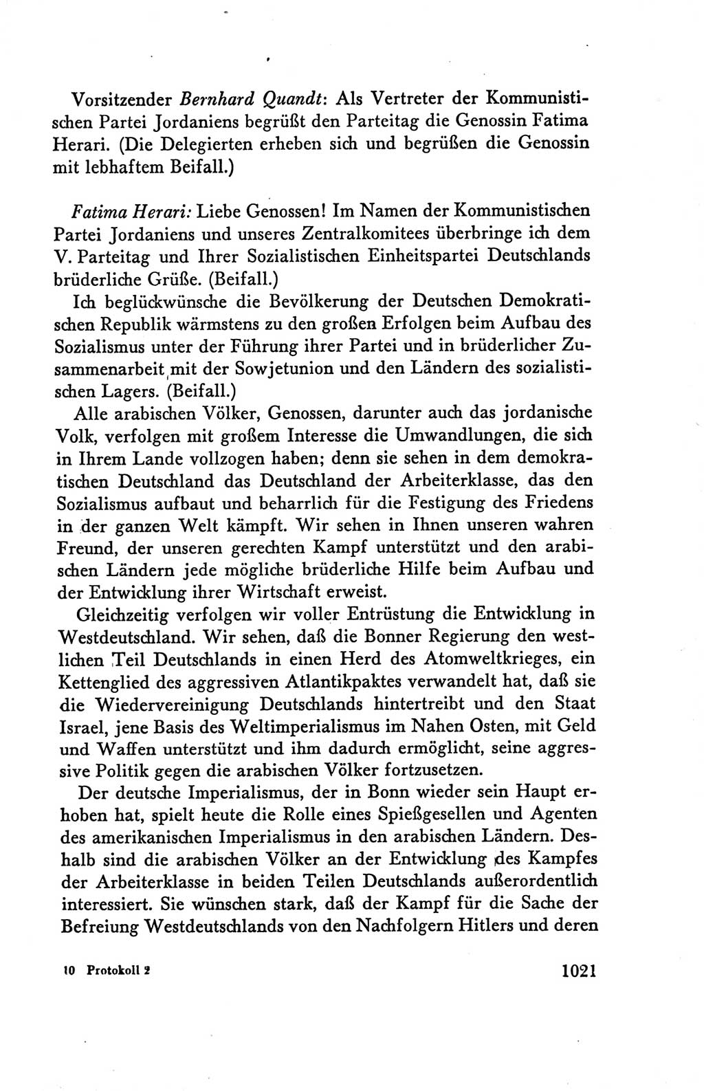 Protokoll der Verhandlungen des Ⅴ. Parteitages der Sozialistischen Einheitspartei Deutschlands (SED) [Deutsche Demokratische Republik (DDR)] 1958, Seite 1021