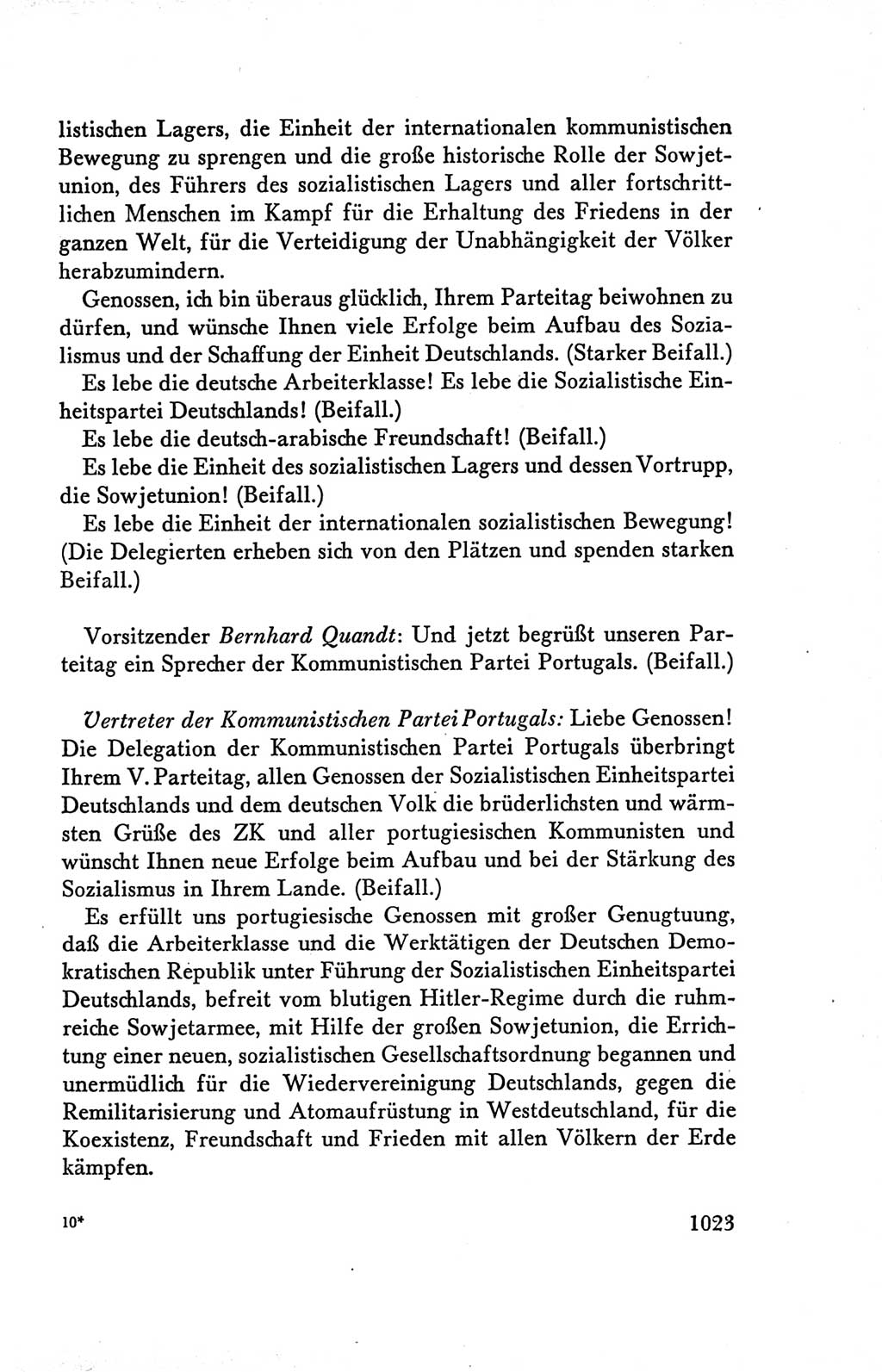 Protokoll der Verhandlungen des Ⅴ. Parteitages der Sozialistischen Einheitspartei Deutschlands (SED) [Deutsche Demokratische Republik (DDR)] 1958, Seite 1023