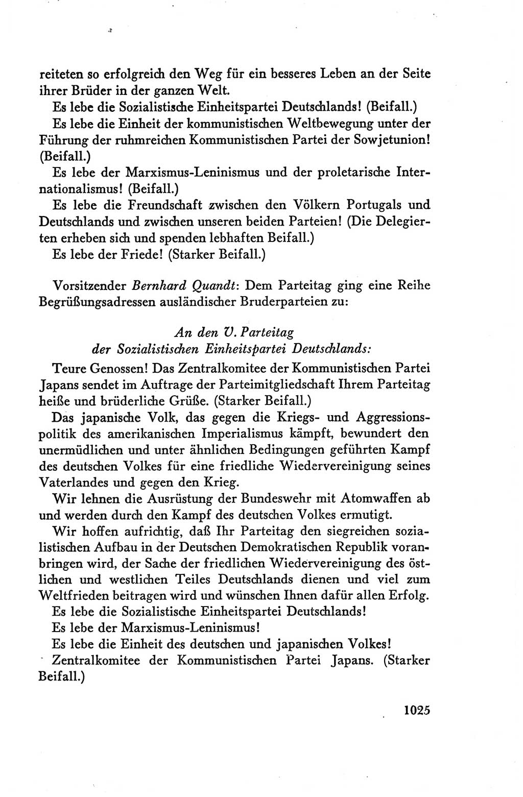 Protokoll der Verhandlungen des Ⅴ. Parteitages der Sozialistischen Einheitspartei Deutschlands (SED) [Deutsche Demokratische Republik (DDR)] 1958, Seite 1025