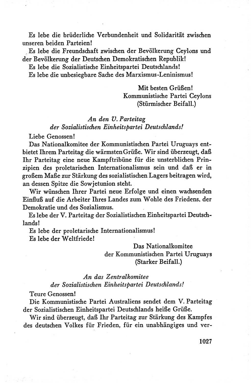 Protokoll der Verhandlungen des Ⅴ. Parteitages der Sozialistischen Einheitspartei Deutschlands (SED) [Deutsche Demokratische Republik (DDR)] 1958, Seite 1027