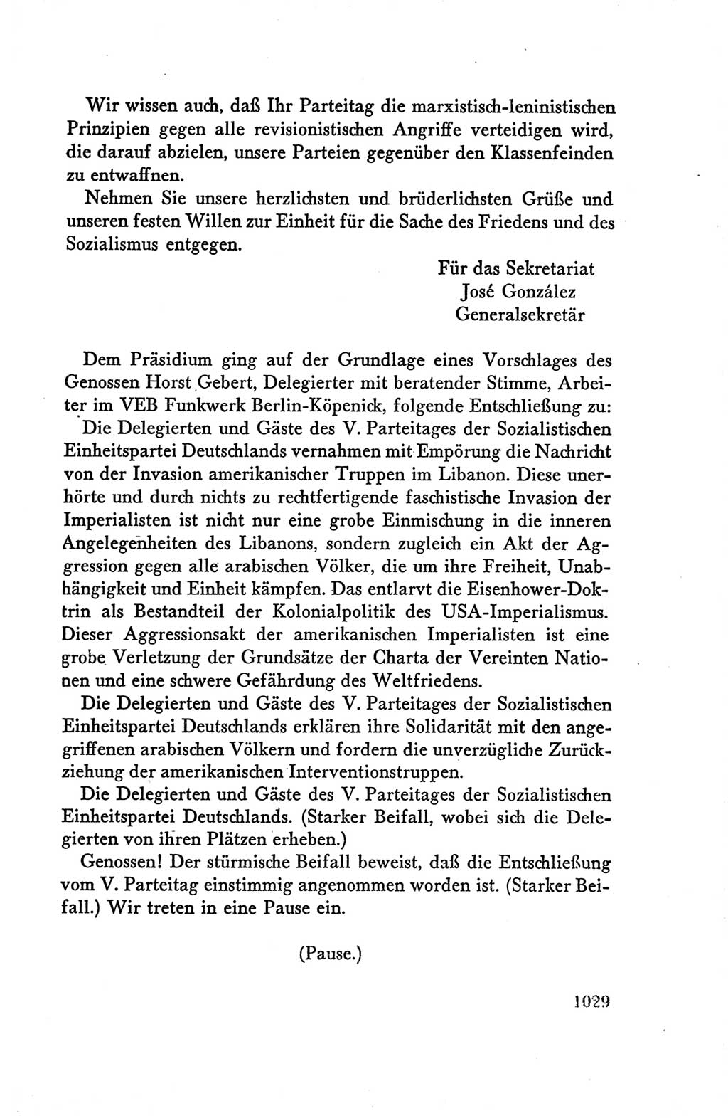 Protokoll der Verhandlungen des Ⅴ. Parteitages der Sozialistischen Einheitspartei Deutschlands (SED) [Deutsche Demokratische Republik (DDR)] 1958, Seite 1029