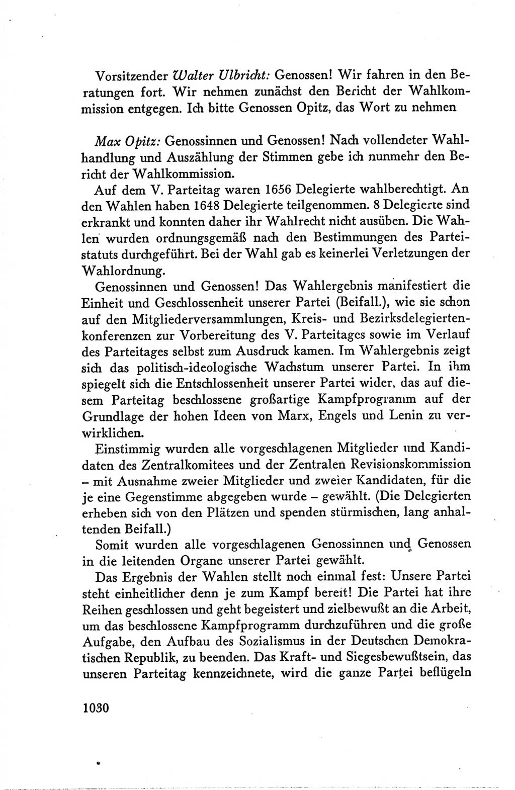 Protokoll der Verhandlungen des Ⅴ. Parteitages der Sozialistischen Einheitspartei Deutschlands (SED) [Deutsche Demokratische Republik (DDR)] 1958, Seite 1030