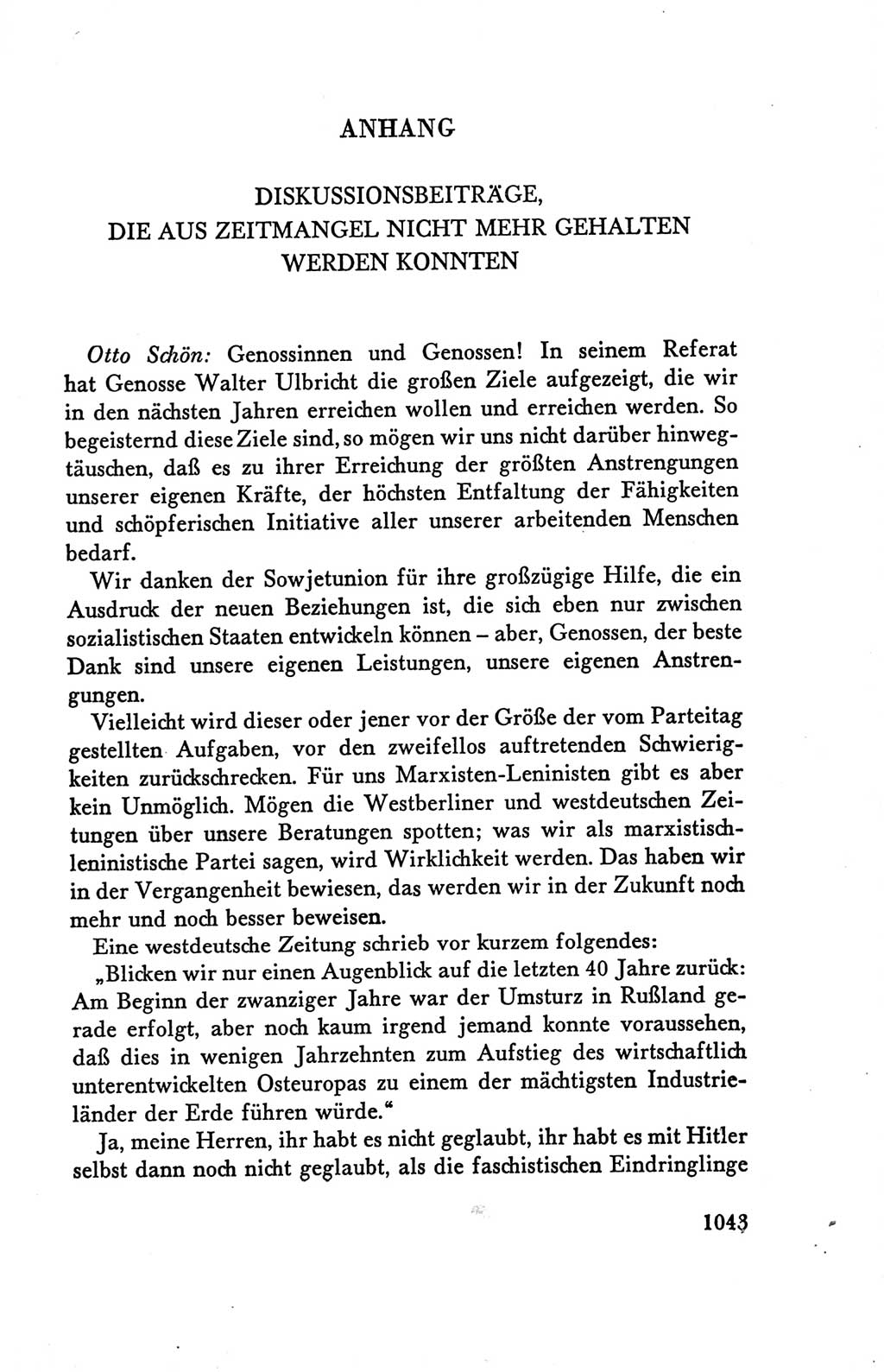 Protokoll der Verhandlungen des Ⅴ. Parteitages der Sozialistischen Einheitspartei Deutschlands (SED) [Deutsche Demokratische Republik (DDR)] 1958, Seite 1043