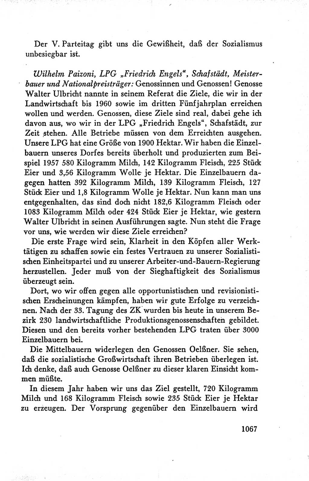 Protokoll der Verhandlungen des Ⅴ. Parteitages der Sozialistischen Einheitspartei Deutschlands (SED) [Deutsche Demokratische Republik (DDR)] 1958, Seite 1067
