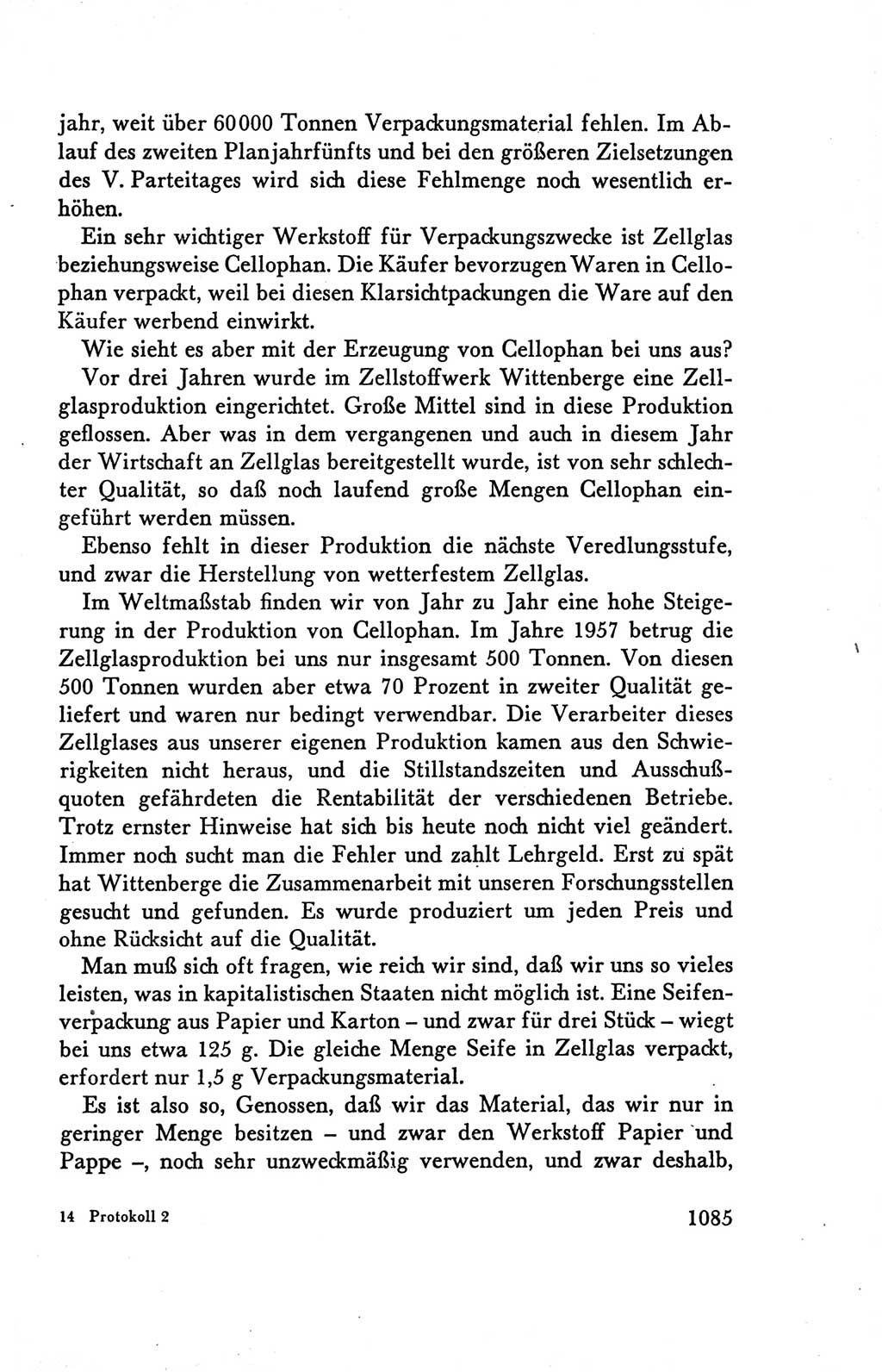 Protokoll der Verhandlungen des Ⅴ. Parteitages der Sozialistischen Einheitspartei Deutschlands (SED) [Deutsche Demokratische Republik (DDR)] 1958, Seite 1085