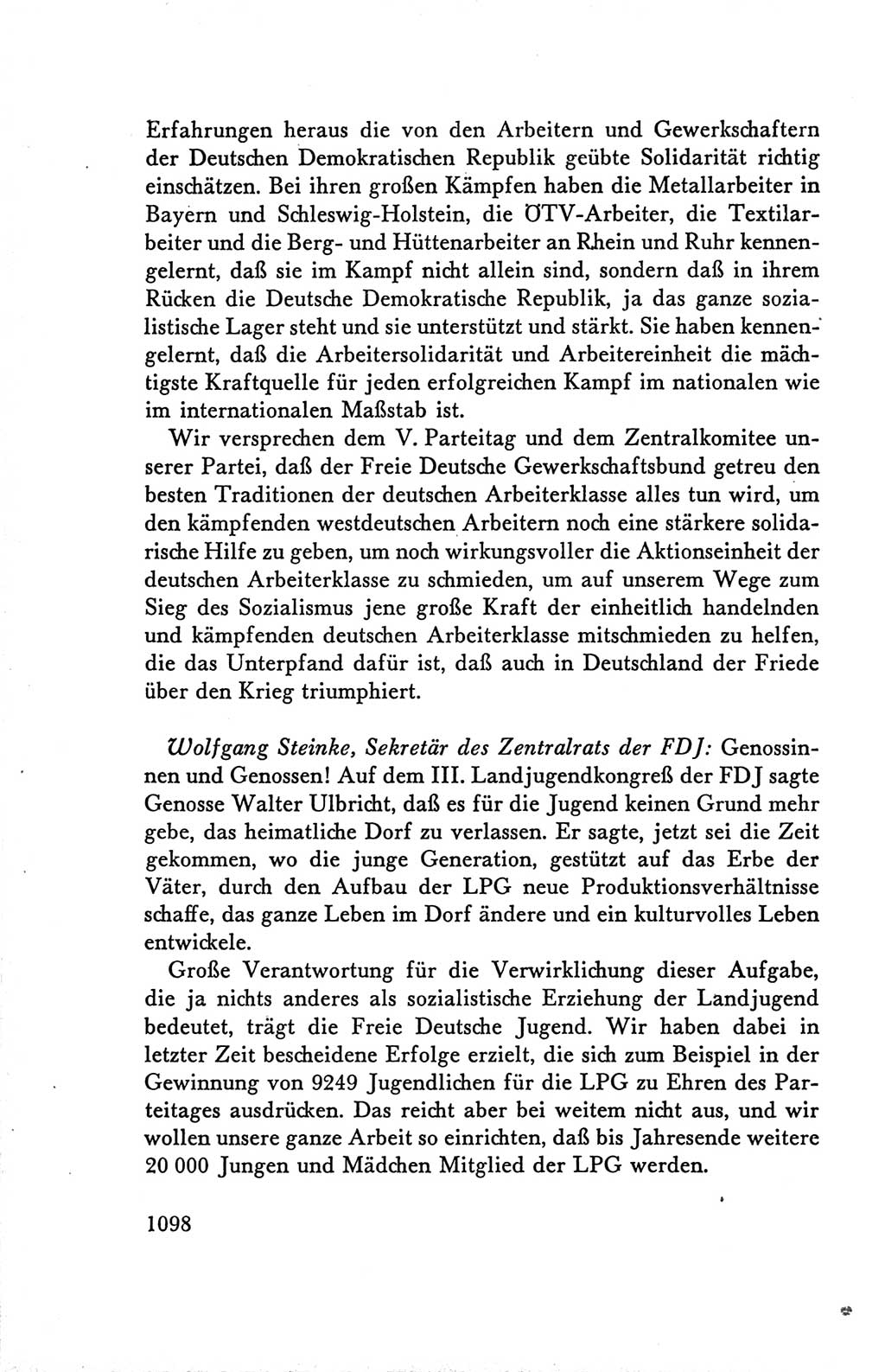Protokoll der Verhandlungen des Ⅴ. Parteitages der Sozialistischen Einheitspartei Deutschlands (SED) [Deutsche Demokratische Republik (DDR)] 1958, Seite 1098