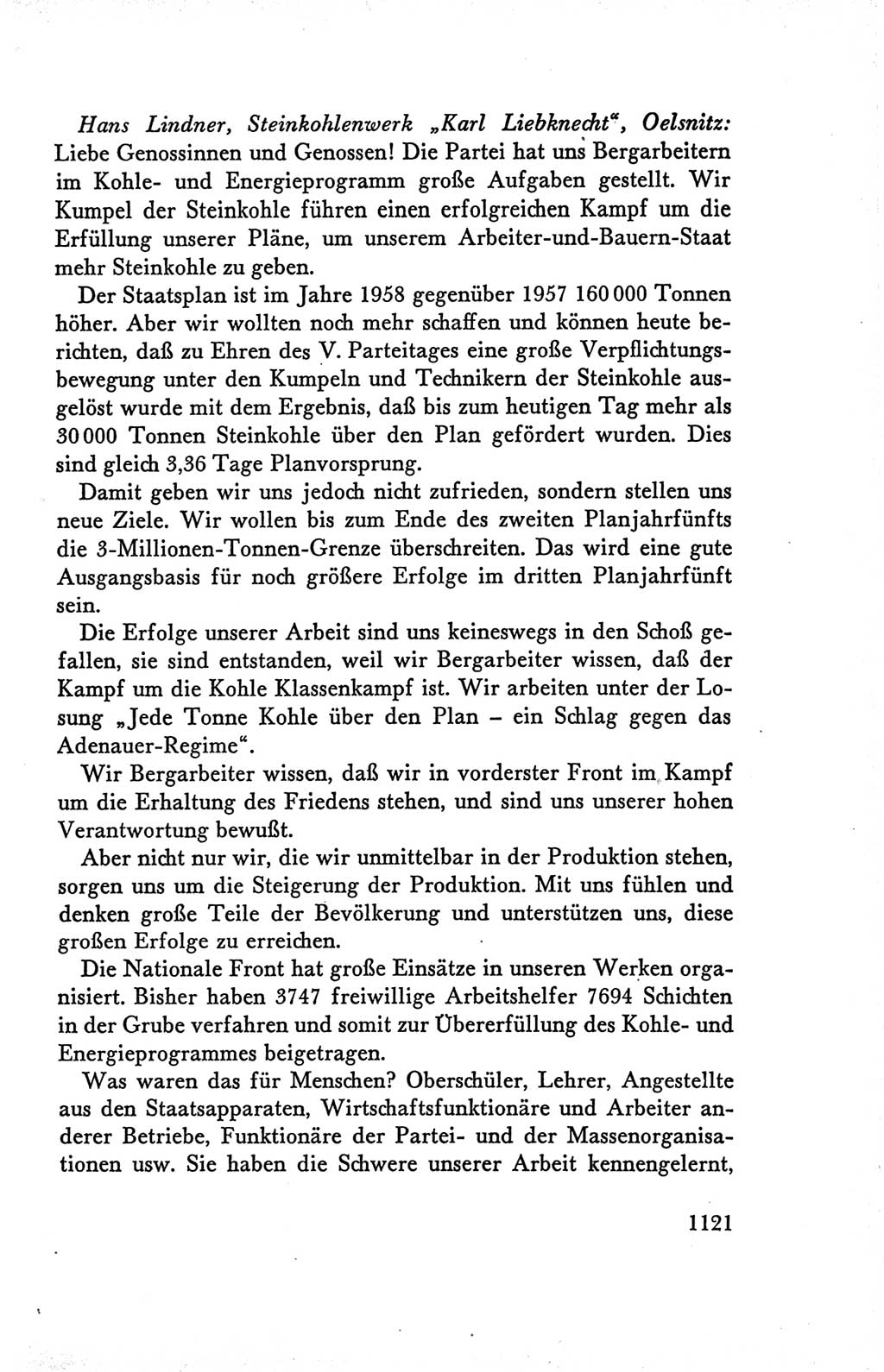 Protokoll der Verhandlungen des Ⅴ. Parteitages der Sozialistischen Einheitspartei Deutschlands (SED) [Deutsche Demokratische Republik (DDR)] 1958, Seite 1121