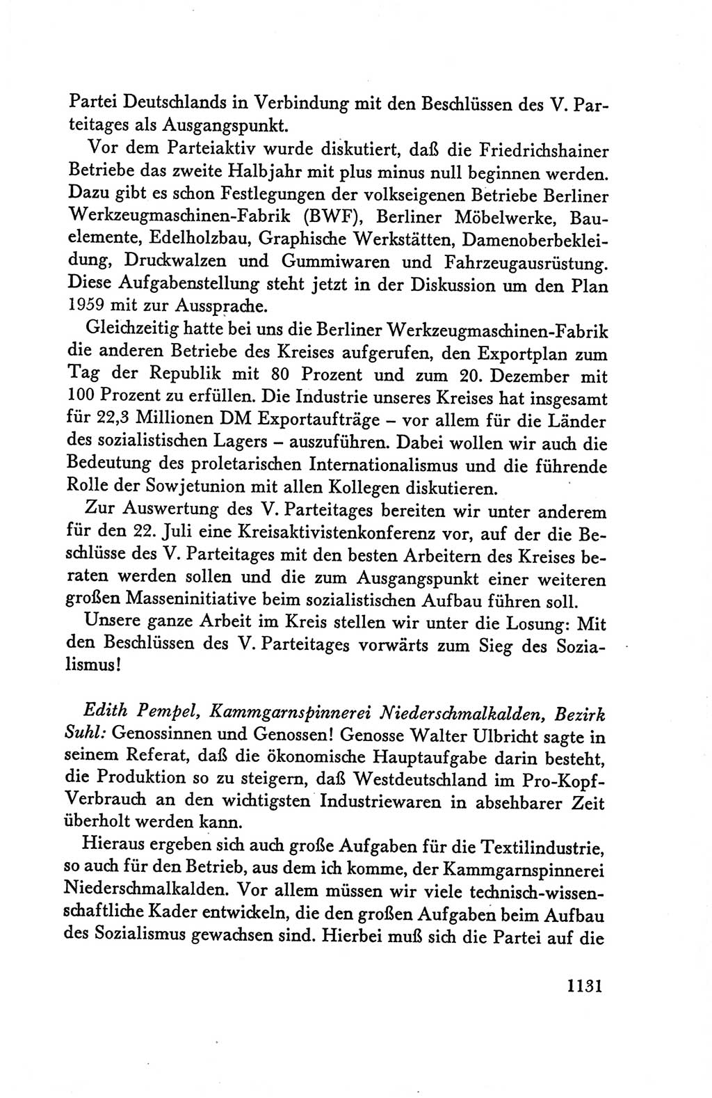 Protokoll der Verhandlungen des Ⅴ. Parteitages der Sozialistischen Einheitspartei Deutschlands (SED) [Deutsche Demokratische Republik (DDR)] 1958, Seite 1131