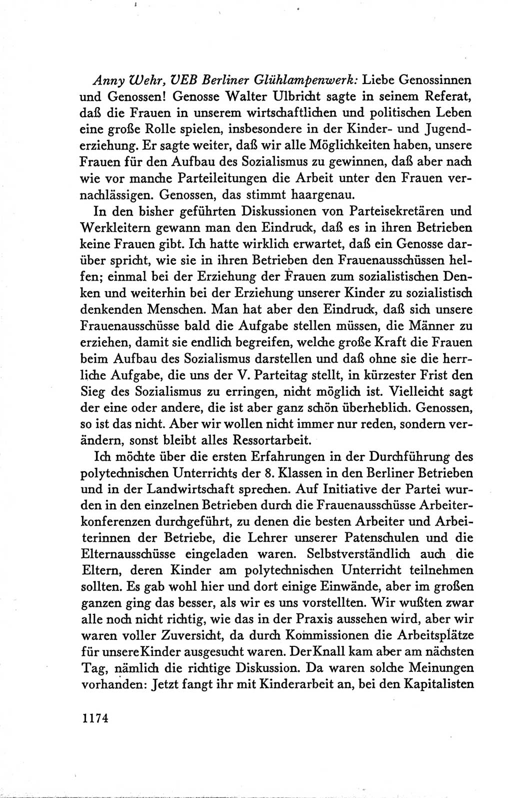 Protokoll der Verhandlungen des Ⅴ. Parteitages der Sozialistischen Einheitspartei Deutschlands (SED) [Deutsche Demokratische Republik (DDR)] 1958, Seite 1174