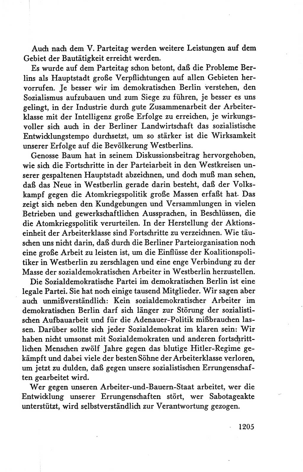Protokoll der Verhandlungen des Ⅴ. Parteitages der Sozialistischen Einheitspartei Deutschlands (SED) [Deutsche Demokratische Republik (DDR)] 1958, Seite 1205