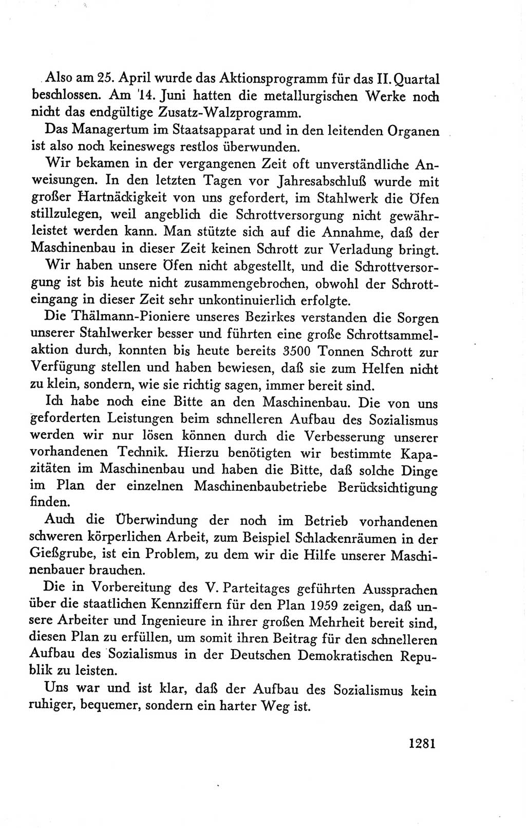 Protokoll der Verhandlungen des Ⅴ. Parteitages der Sozialistischen Einheitspartei Deutschlands (SED) [Deutsche Demokratische Republik (DDR)] 1958, Seite 1281