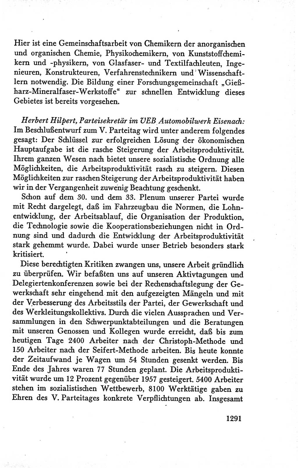 Protokoll der Verhandlungen des Ⅴ. Parteitages der Sozialistischen Einheitspartei Deutschlands (SED) [Deutsche Demokratische Republik (DDR)] 1958, Seite 1291