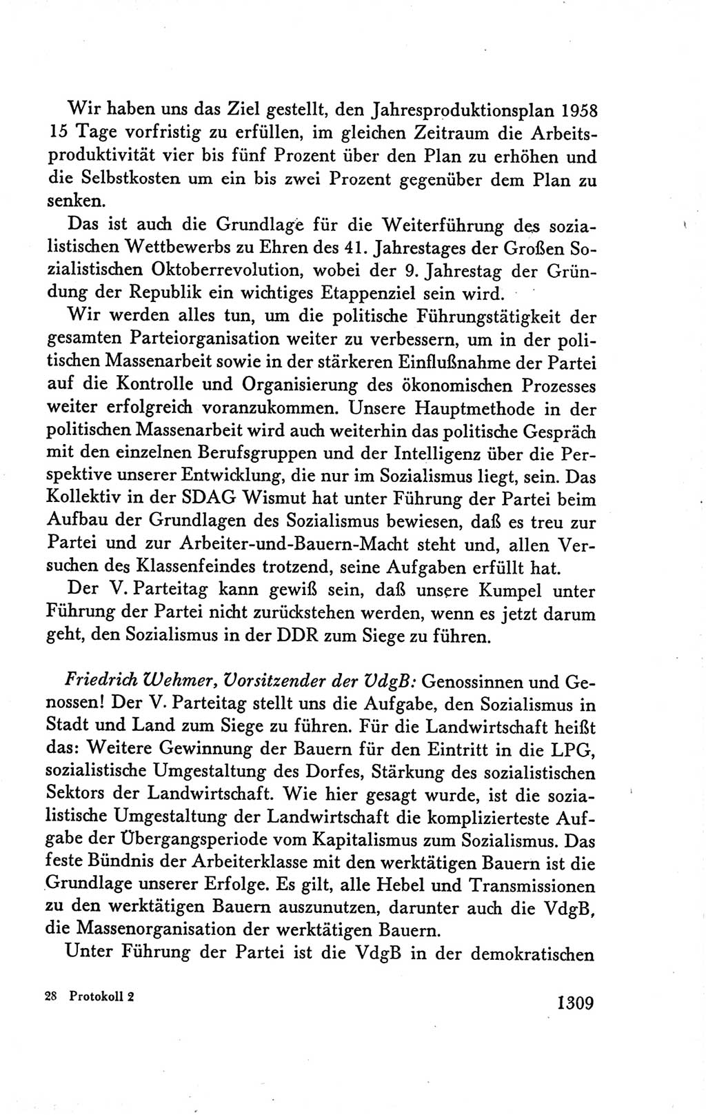 Protokoll der Verhandlungen des Ⅴ. Parteitages der Sozialistischen Einheitspartei Deutschlands (SED) [Deutsche Demokratische Republik (DDR)] 1958, Seite 1309